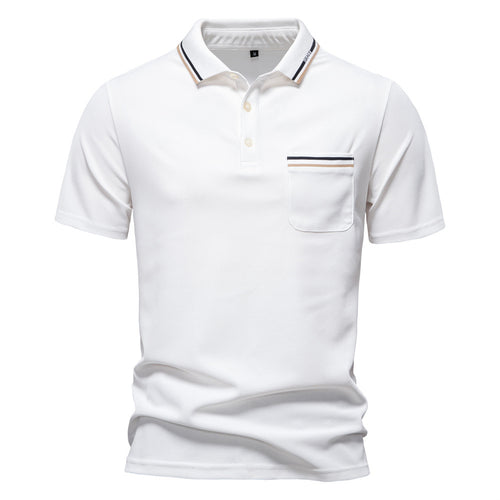 Men's modern polo shirt with patch chest pocket and contrasting trim on the polo collar StylebySassy