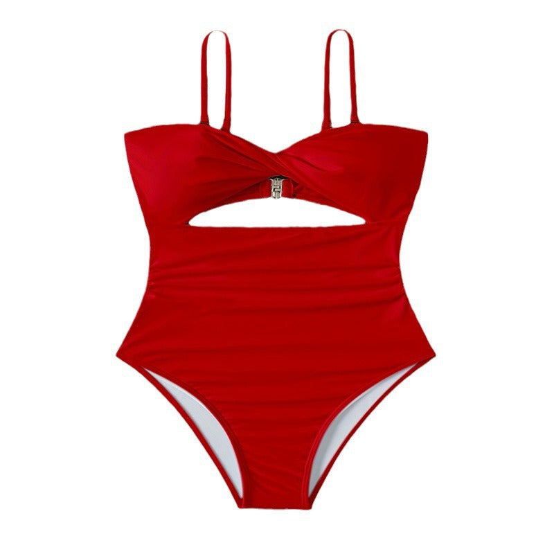 Women's one-piece swimsuit with fashionable cut-out and double straps