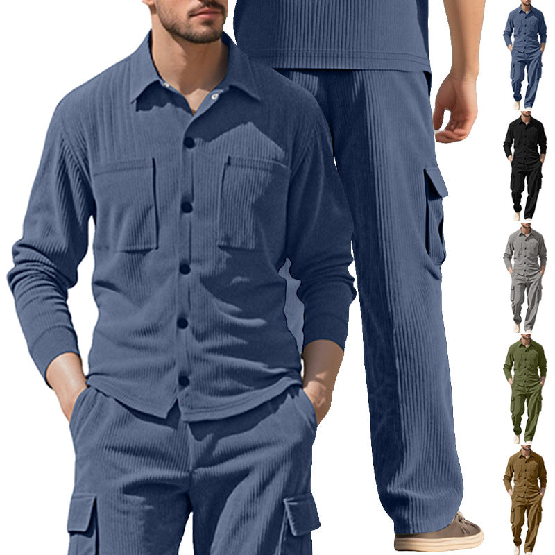 Men's ribbed worker shirt with chest pockets and relaxed cargo pants StylebySassy