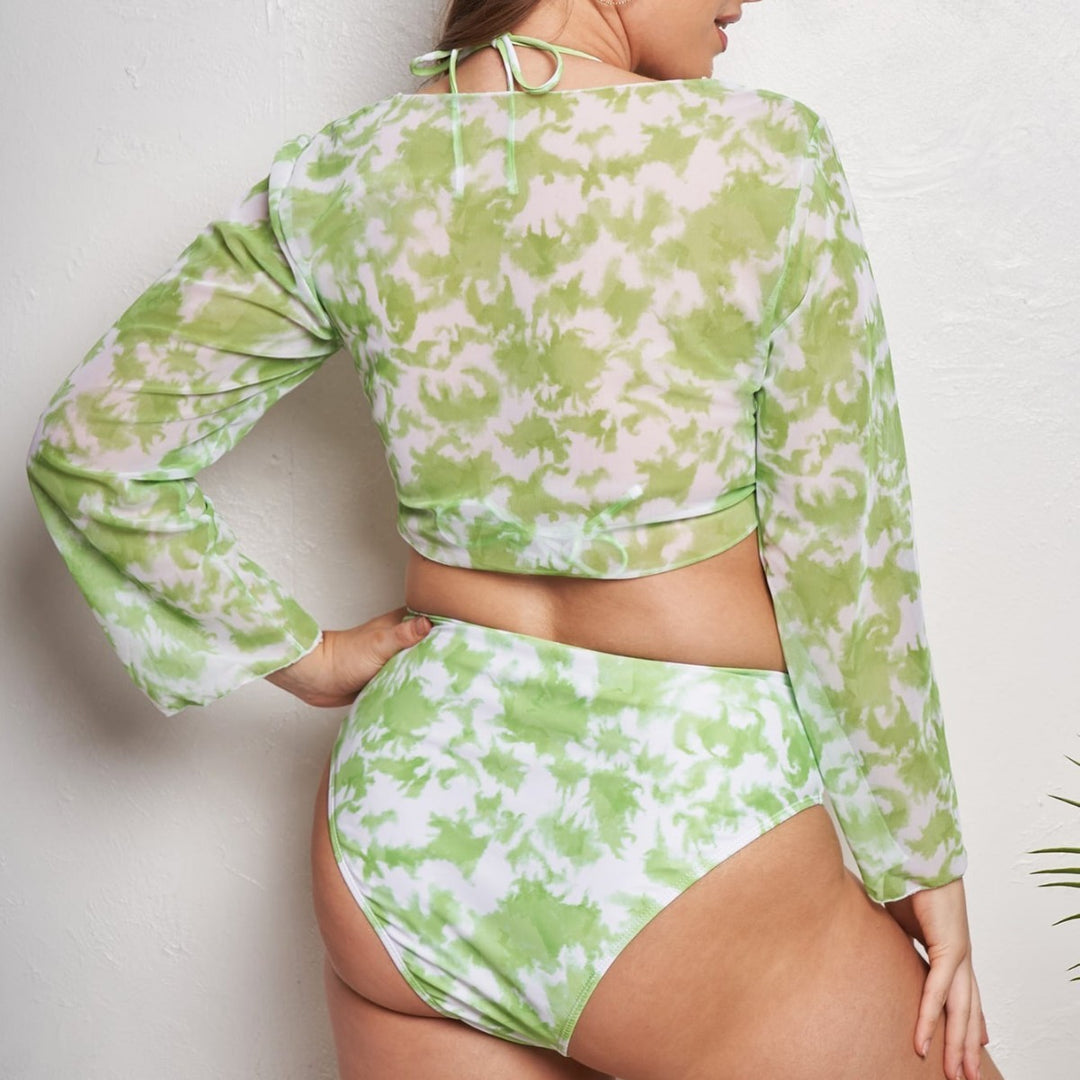 Women's Crop Top Bikini Set with Long Sleeve Top and High Cut Briefs StylebySassy