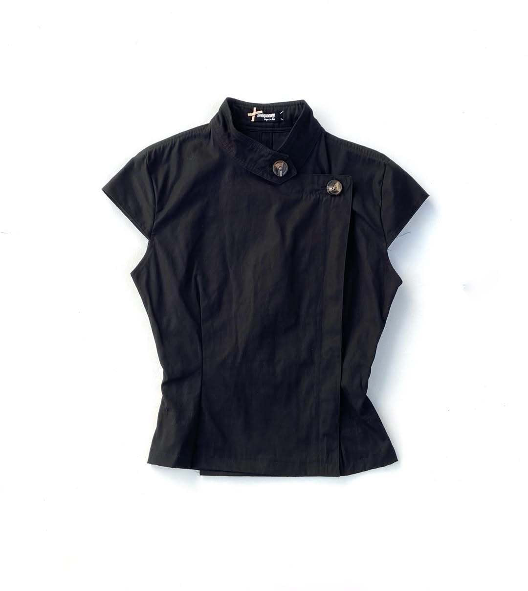 Women’s Fashion Short Sleeve Shirt with Stand-Up Collar and Subtle Button Details StylebySassy
