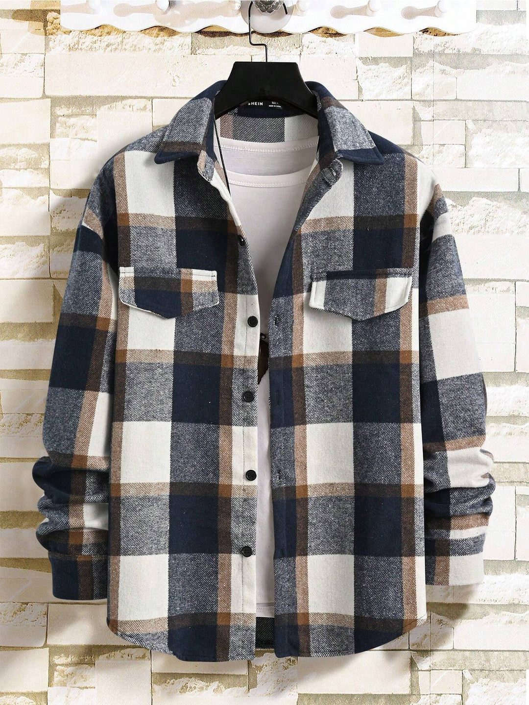 Men's oversized check shirt jacket made of soft flannel with patch chest pockets StylebySassy
