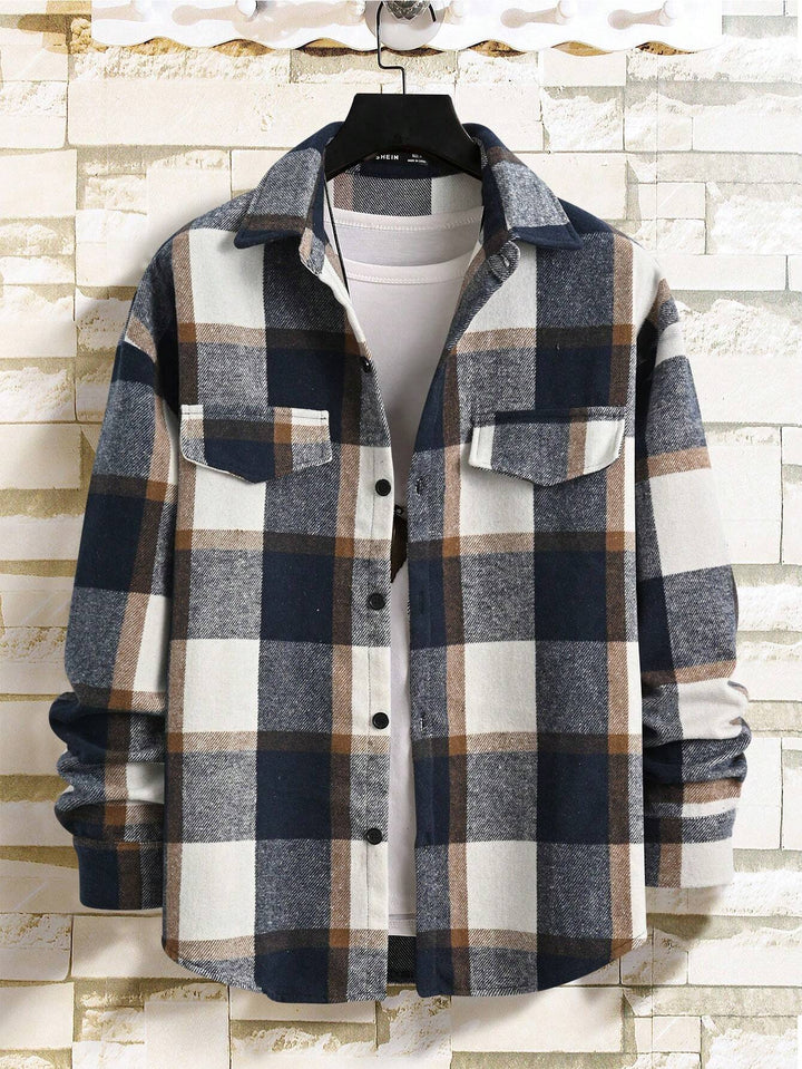 Men's oversized check shirt jacket made of soft flannel with patch chest pockets StylebySassy