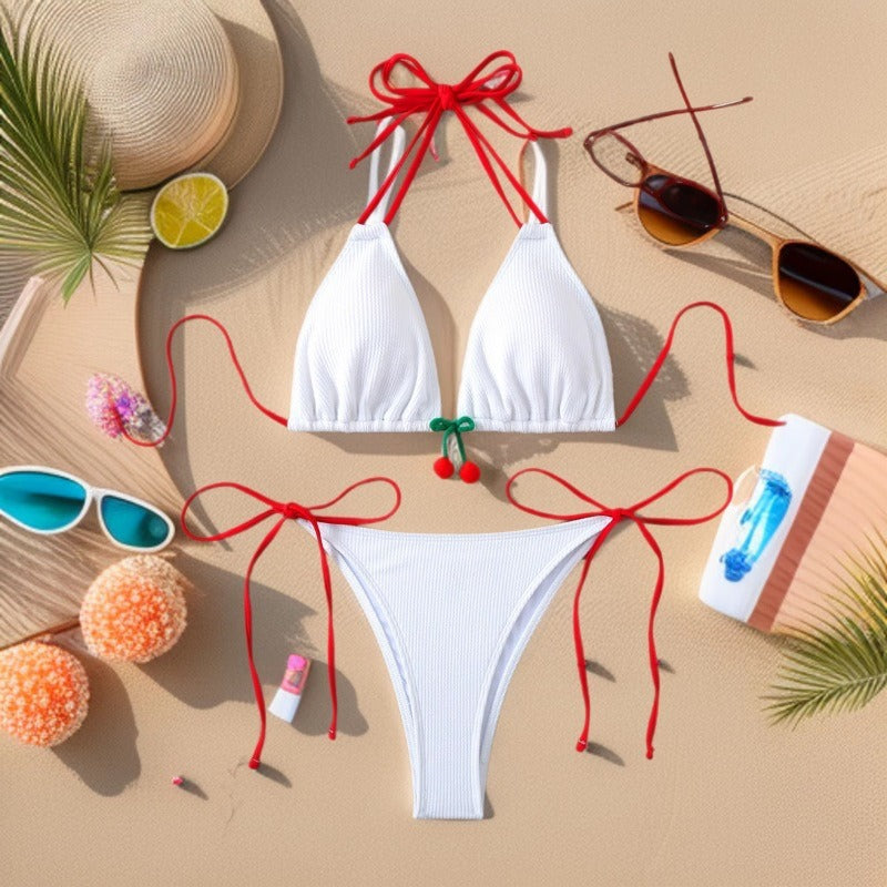 Women's Triangle Bikini Set with Playful Knot Design StylebySassy