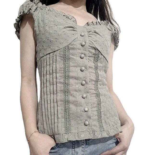 Ladies ruffle shirt with floral details StylebySassy