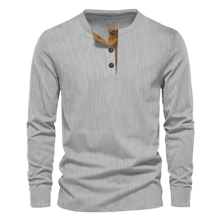 Men's knitted thermal henley with contrast button placket and ribbed cuffs StylebySassy