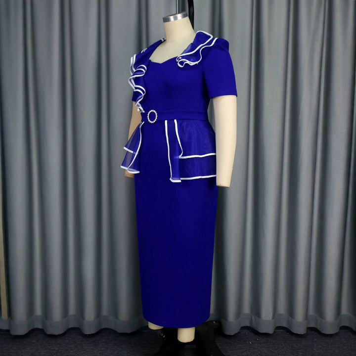 Women's elegant midi dress with ruffle details and fitted belt StylebySassy