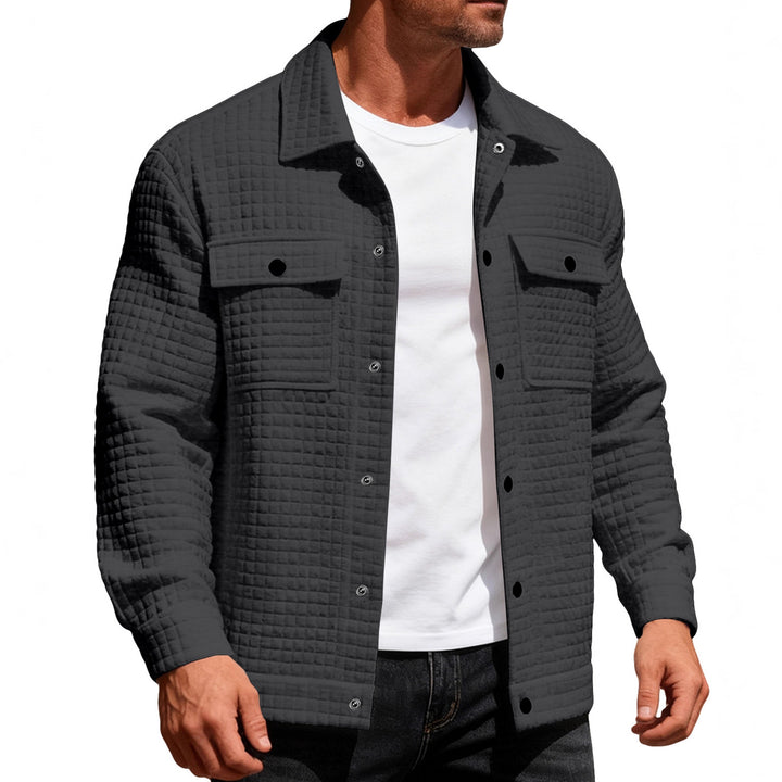 Men's quilted shirt jacket in overshirt style with snap button placket and applied chest flaps StylebySassy