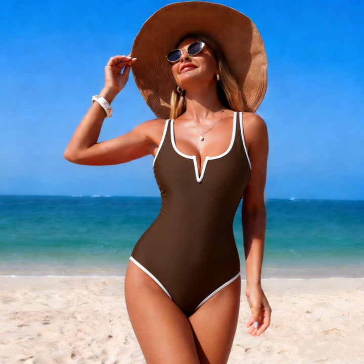 Women's sporty one-piece swimsuit with deep V-neck StylebySassy
