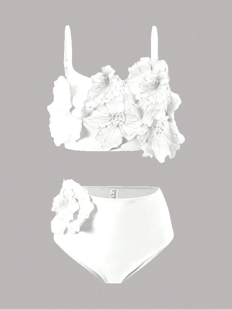 Women's bikini set with floral 3D design and high-cut bottom StylebySassy
