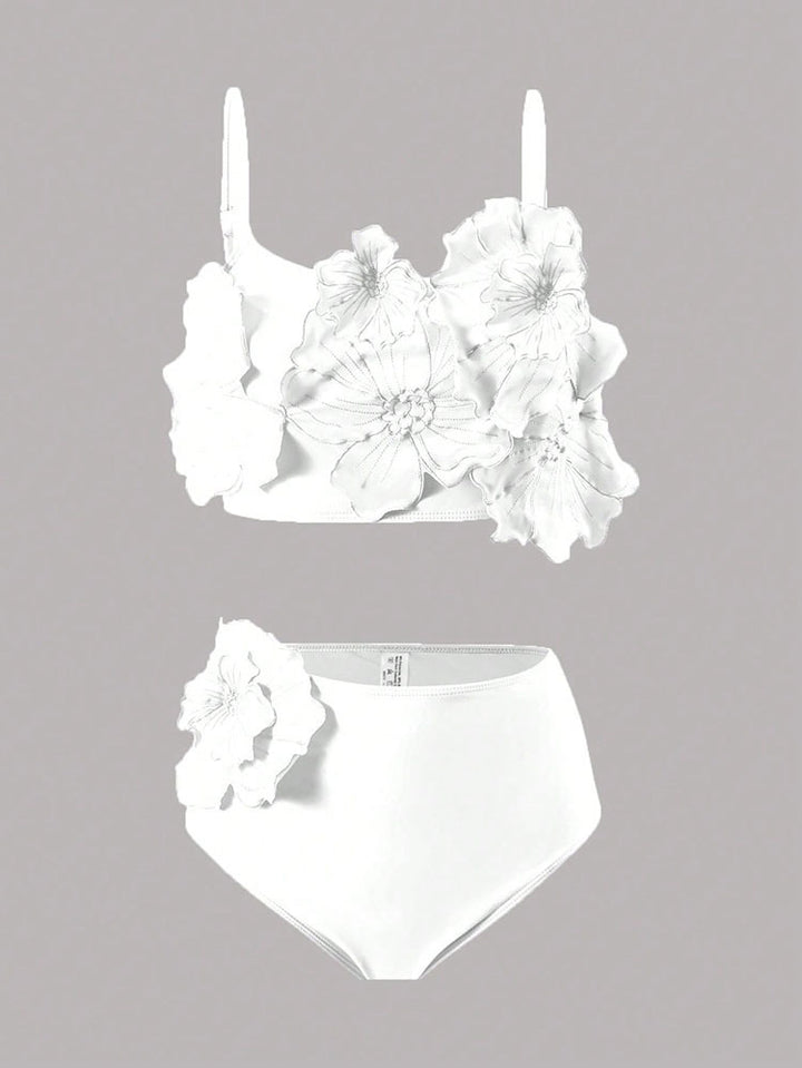 Women's bikini set with floral 3D design and high-cut bottom StylebySassy