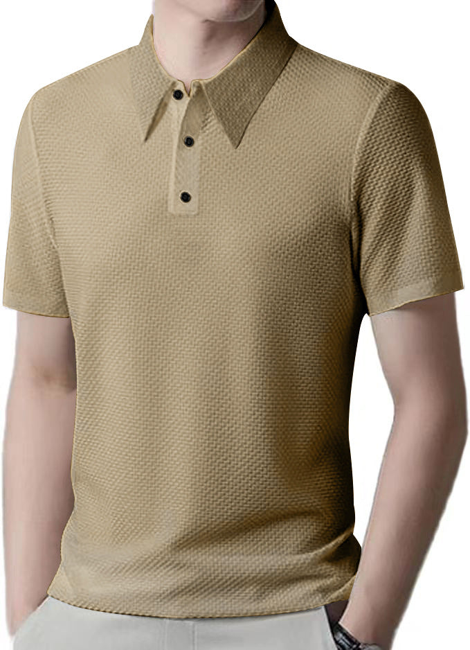 Men's nano microstructure polo shirt with shirt collar, subtle button placket, and breathable jersey StylebySassy