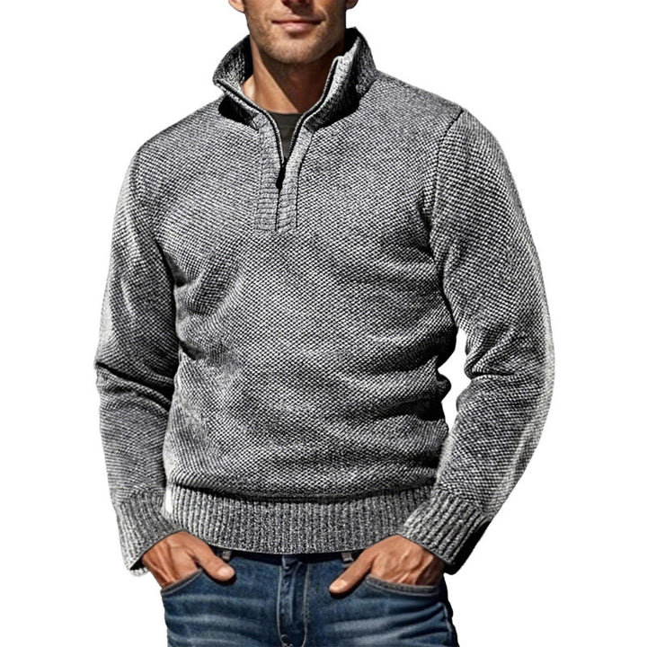 Men's coarse knitted sweater with half zipper and high stand-up collar StylebySassy