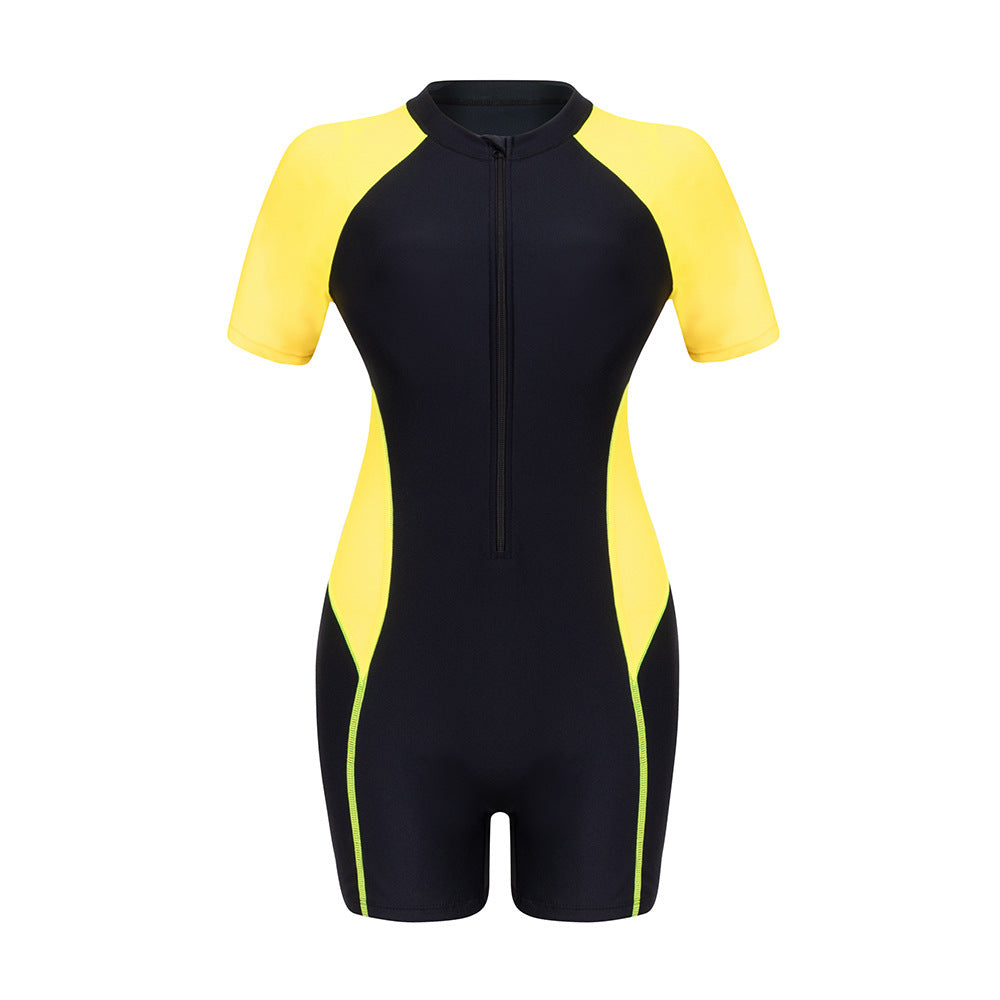 Women One-Piece Surf Suit with Short Sleeve and Stylish Zipper StylebySassy