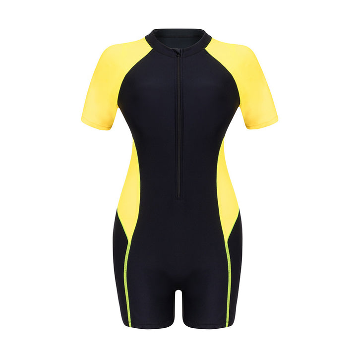 Women One-Piece Surf Suit with Short Sleeve and Stylish Zipper StylebySassy