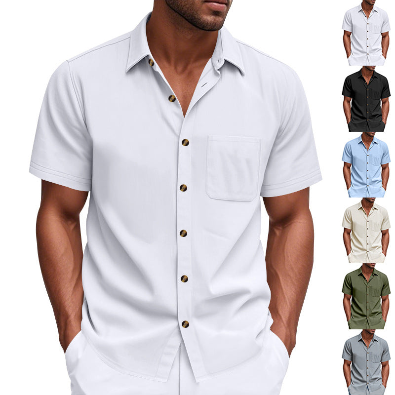 Men's Havana short-sleeve shirt with lapel collar, chest pocket, and loose fit StylebySassy