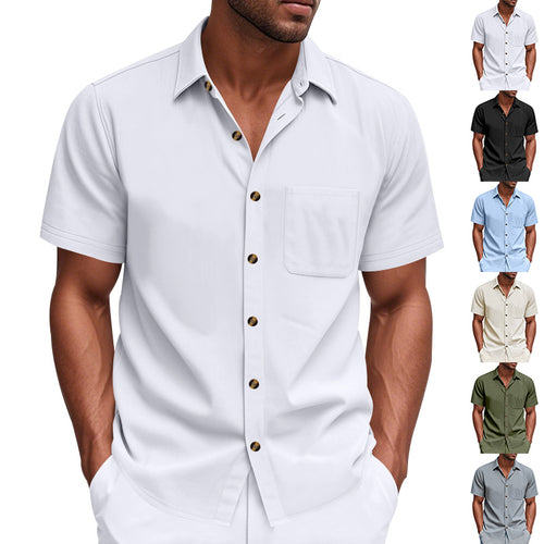 Men's Havana short-sleeve shirt with lapel collar, chest pocket, and loose fit StylebySassy