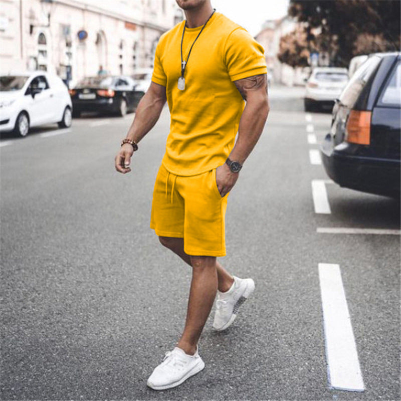 Men's fitted short sleeve shirt with reinforced shoulder seam and elastic drawstring bermuda made of stretch jersey StylebySassy