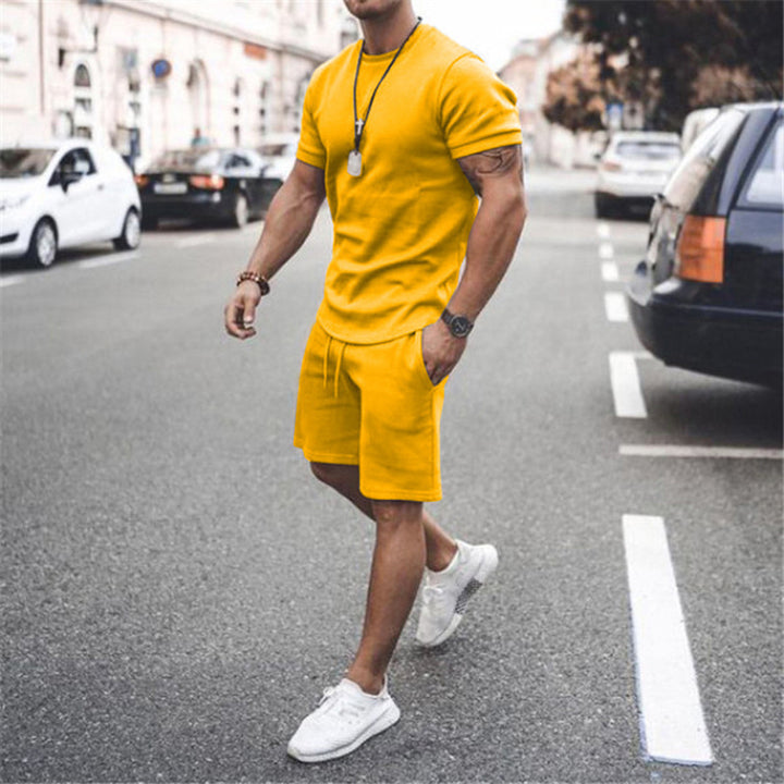 Men's fitted short sleeve shirt with reinforced shoulder seam and elastic drawstring bermuda made of stretch jersey StylebySassy