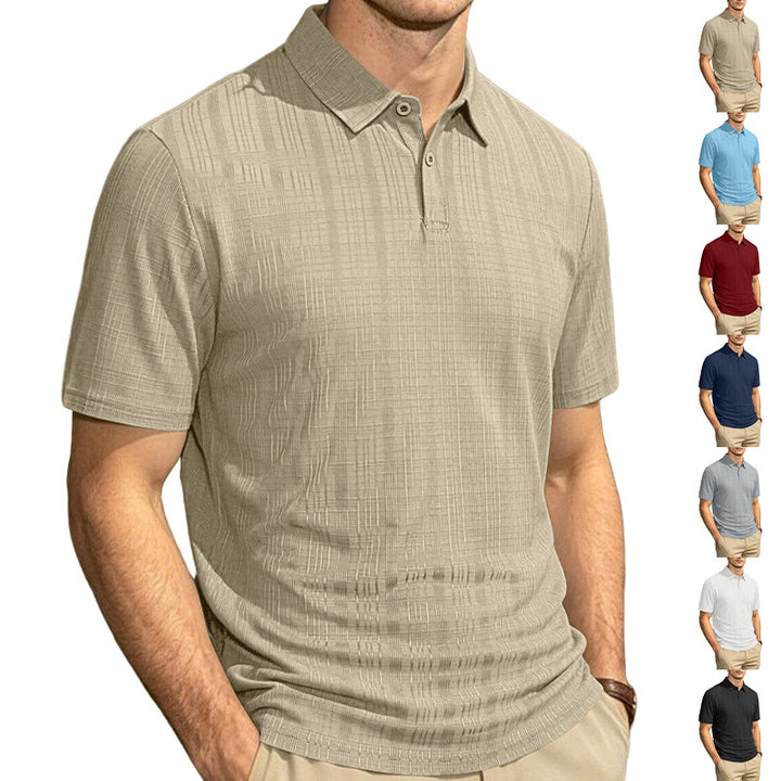 Men's light structured short sleeve polo with shirt collar and single button placket StylebySassy