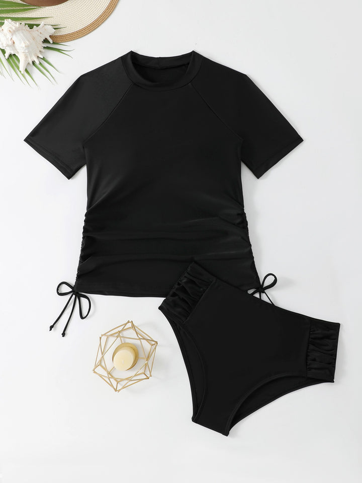 Women's sporty swimsuit with stylish short sleeve top and comfortable pants StylebySassy