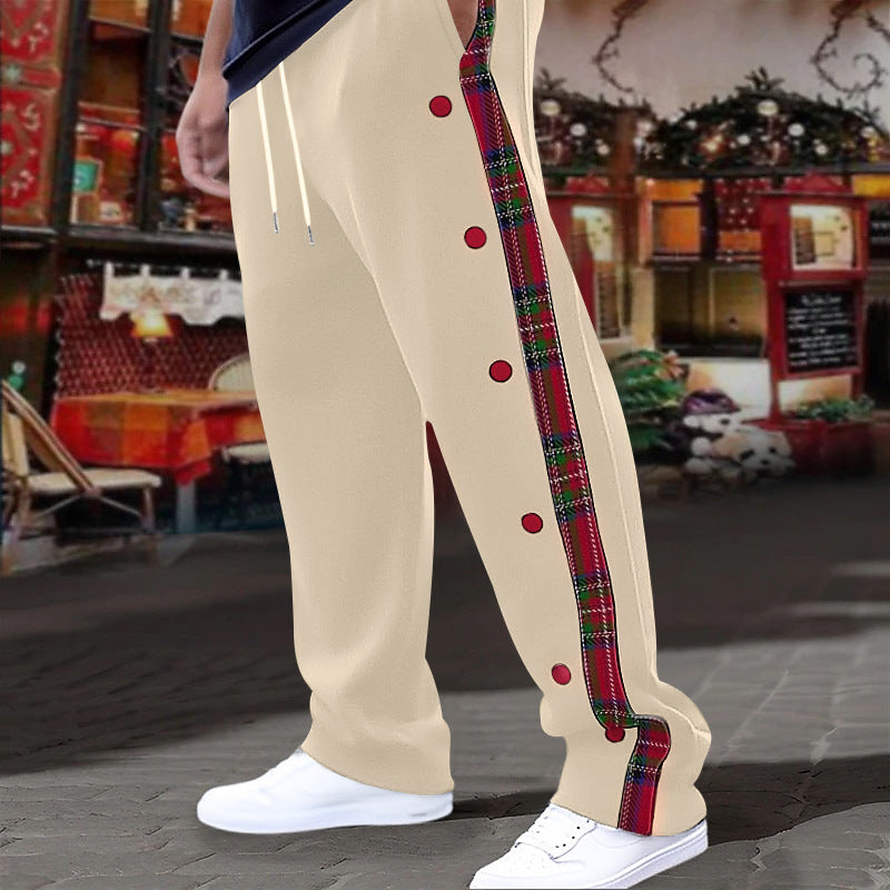 Men's jog pants with removable side panels, check ribbon insert, and hem slit StylebySassy