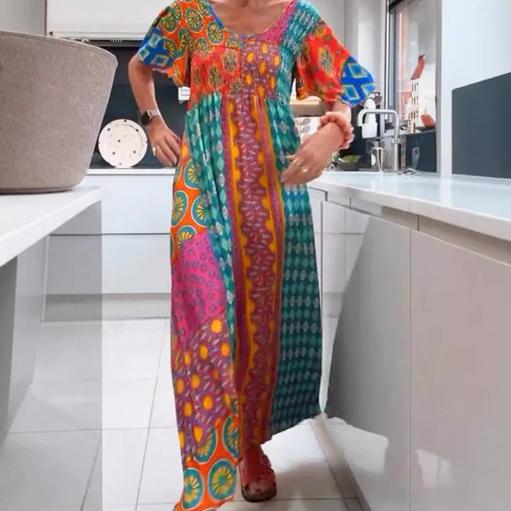 Women's Boho Max Dress with Smocked Top and Flowing Wide Skirt StylebySassy