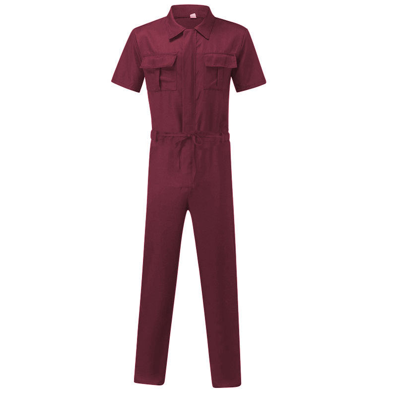 Men's short-sleeved overall work suit with concealed front closure and applied chest pockets StylebySassy