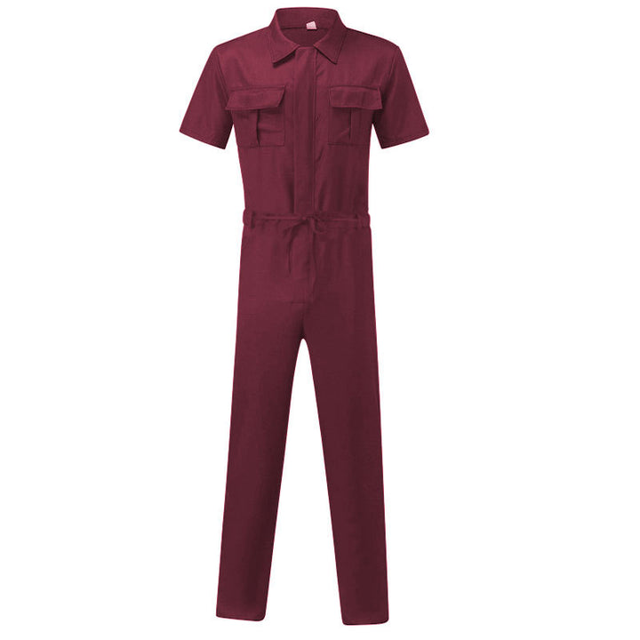 Men's short-sleeved overall work suit with concealed front closure and applied chest pockets StylebySassy