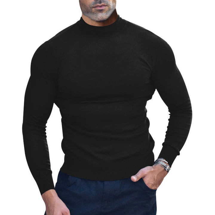Men's body-hugging fine knit sweater with a tight round neckline StylebySassy