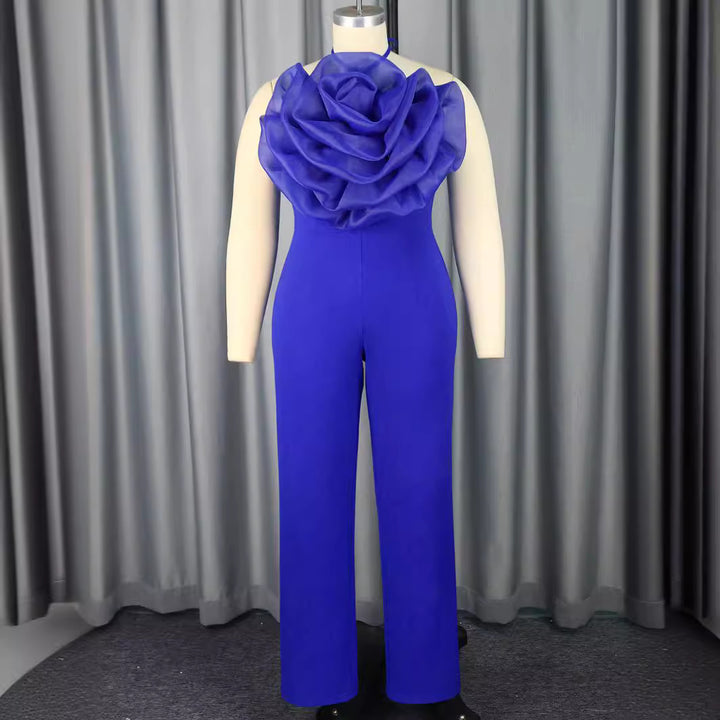 Women's elegant jumpsuit with voluminous floral collar StylebySassy