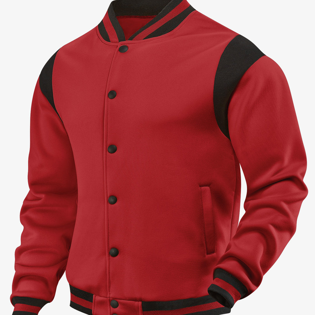 Men's light baseball jacket in sweat quality with snap button placket, ribbed collar and contrasting shoulder yoke StylebySassy