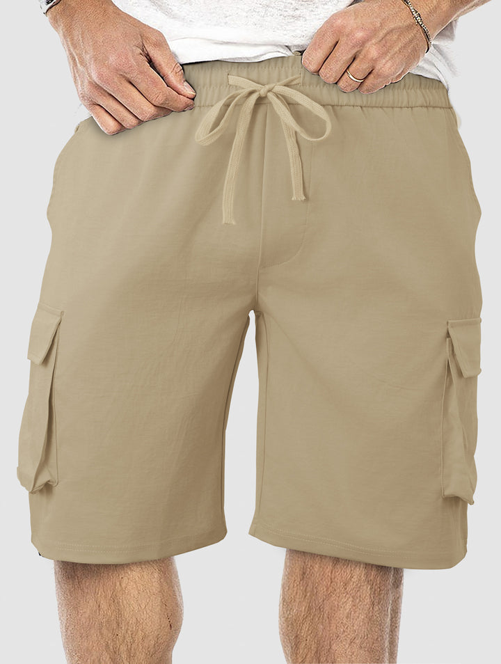 Men's casual cargo Bermuda shorts with elastic drawstring waistband, straight leg, and patch flap pockets StylebySassy