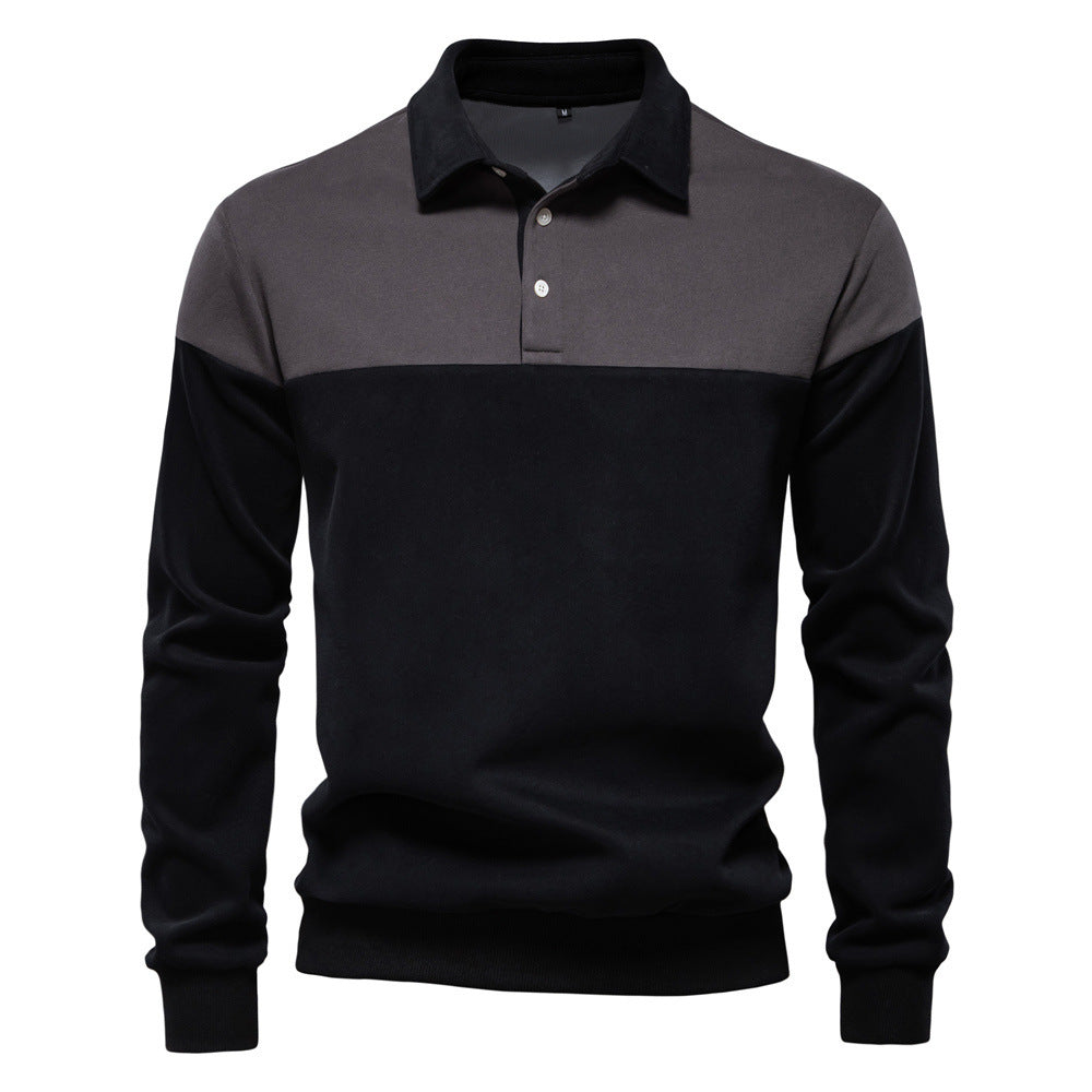 Men's sporty-elegant long-sleeve polo in rugby style with contrasting collar and wide chest panel StylebySassy