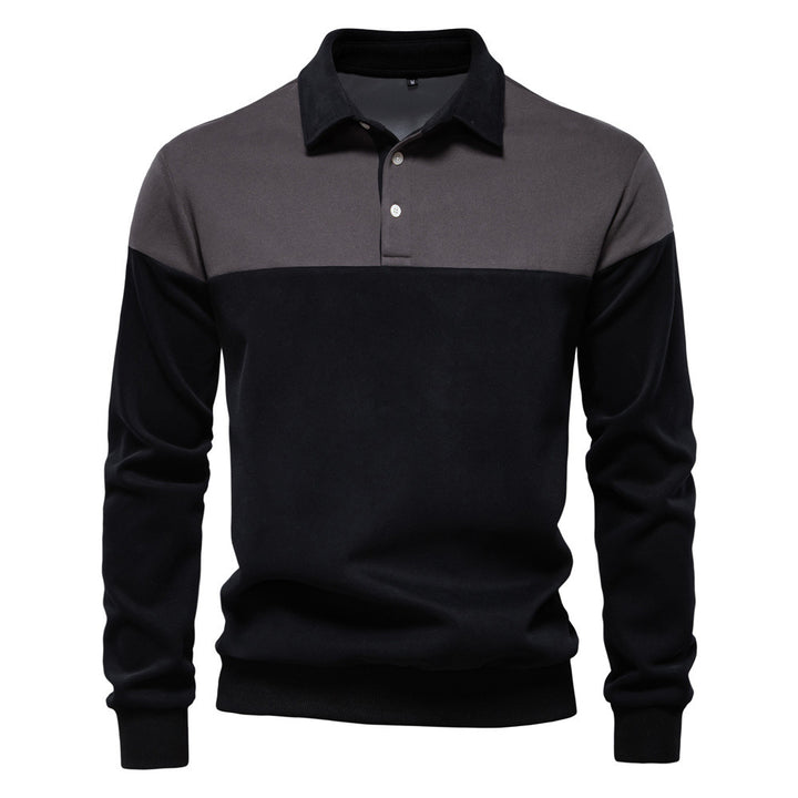 Men's sporty-elegant long-sleeve polo in rugby style with contrasting collar and wide chest panel StylebySassy
