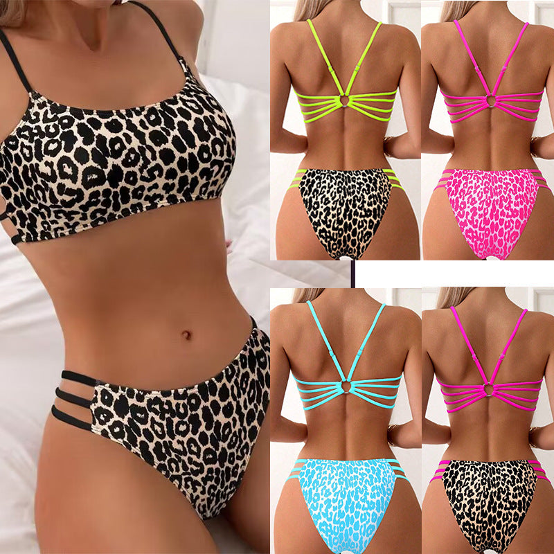 Women's bikini set with creative leopard pattern and adjustable straps StylebySassy