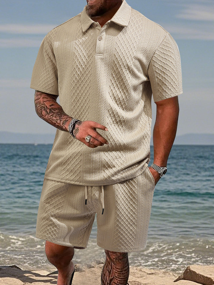 Men's embossed beach ensemble with open short sleeve shirt and cord Bermuda StylebySassy