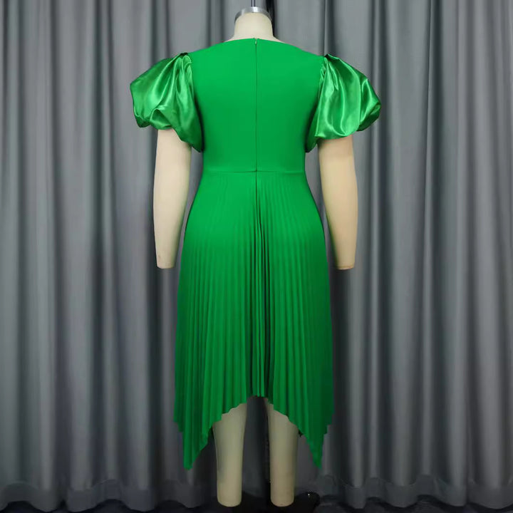 Ladies Pleated Dress with Puff Sleeves StylebySassy