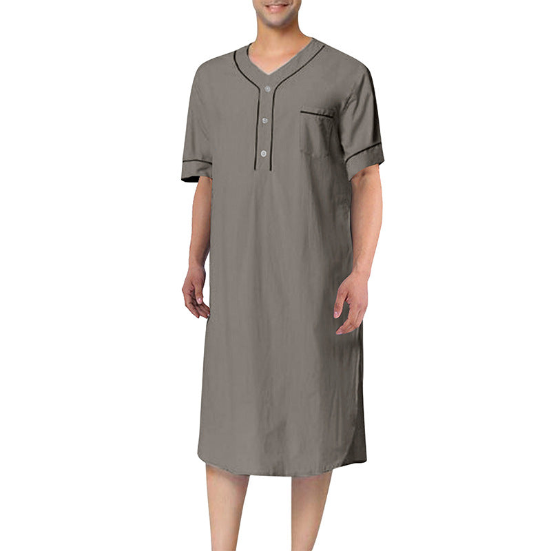 Men's knee-length nightshirt with short sleeves, concealed button placket and breast pocket StylebySassy