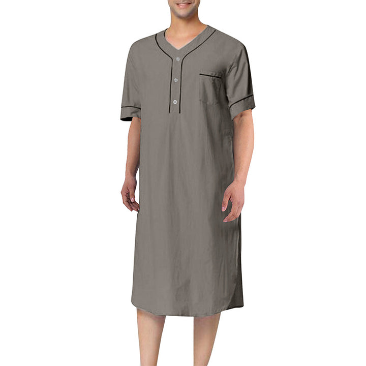 Men's knee-length nightshirt with short sleeves, concealed button placket and breast pocket StylebySassy