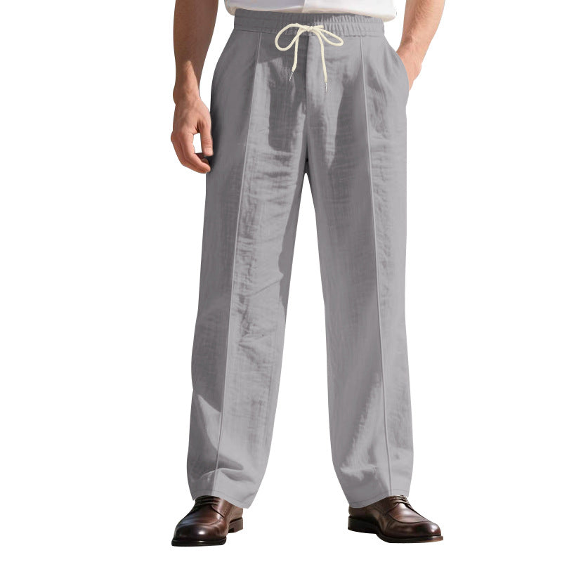 Men's light linen pleated trousers with elastic waistband and drawstring StylebySassy