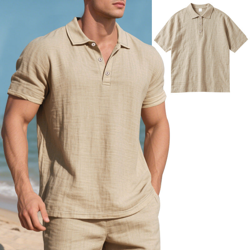 Men's breathable gauze polo shirt with open collar loose fit and button placket StylebySassy