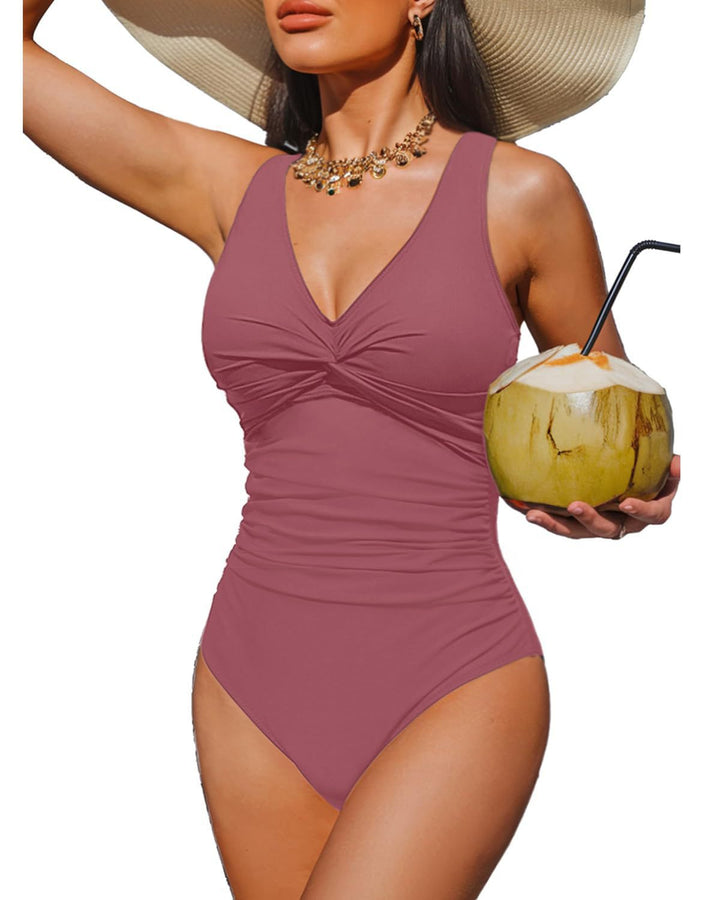 Ladies Elegant One-Piece Swimsuit with Fashionable Twist StylebySassy