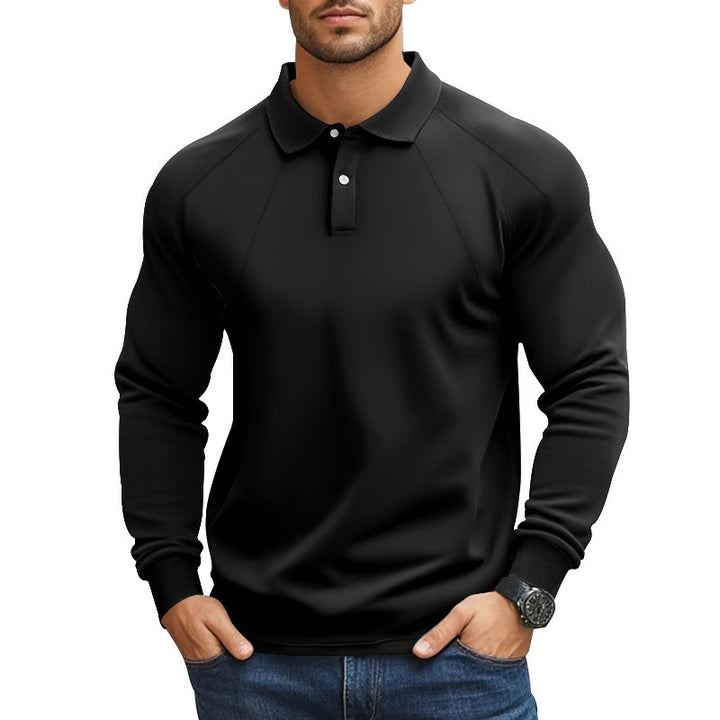 Men's long sleeve polo shirt with raglan sleeves, comfort stretch and ribbed cuffs StylebySassy