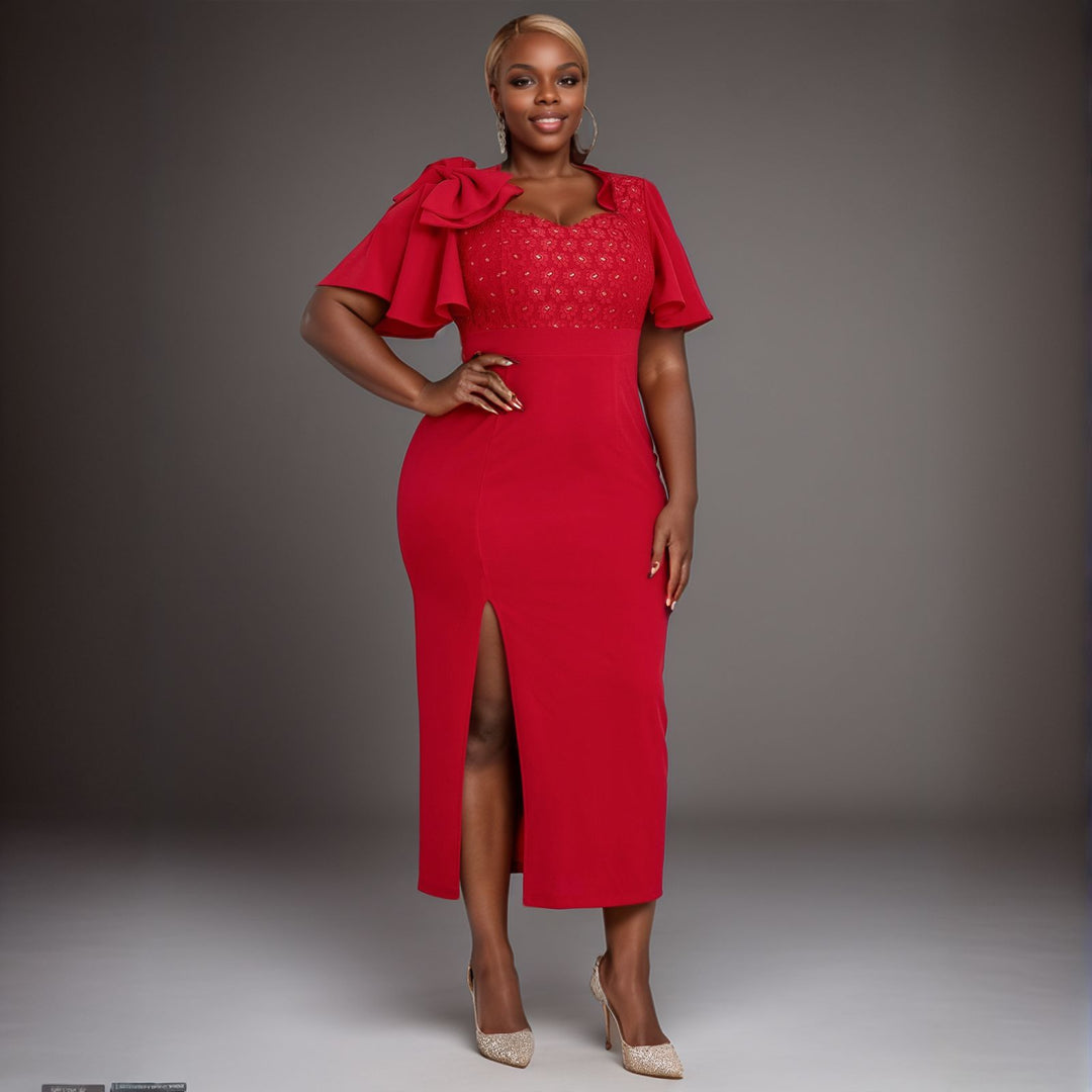 Women Elegant Maxi Dress with Voluminous Sleeves and High-Quality Floral Application StylebySassy
