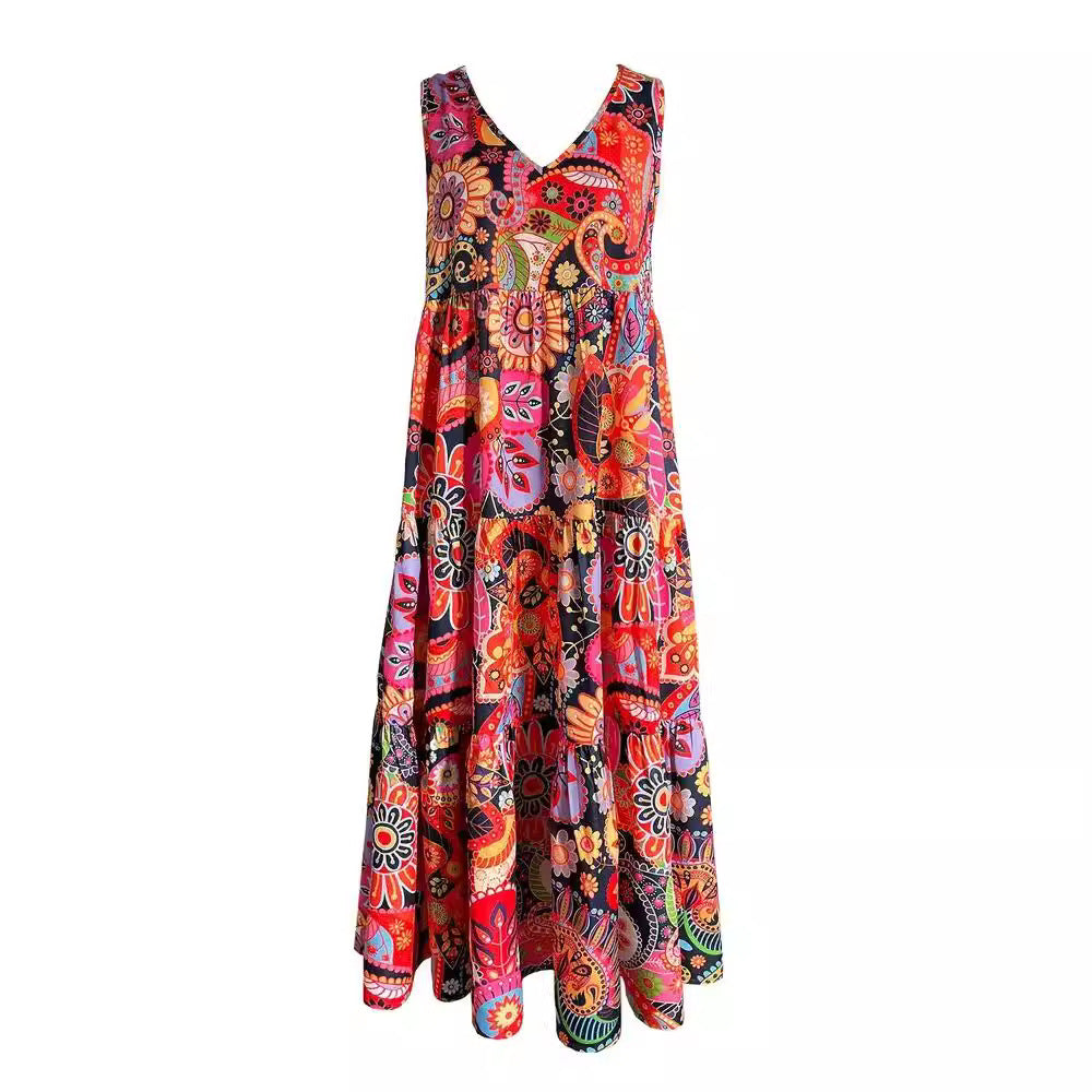 Women's layered Boho maxi dress with V-neck and gathered underbust seam StylebySassy
