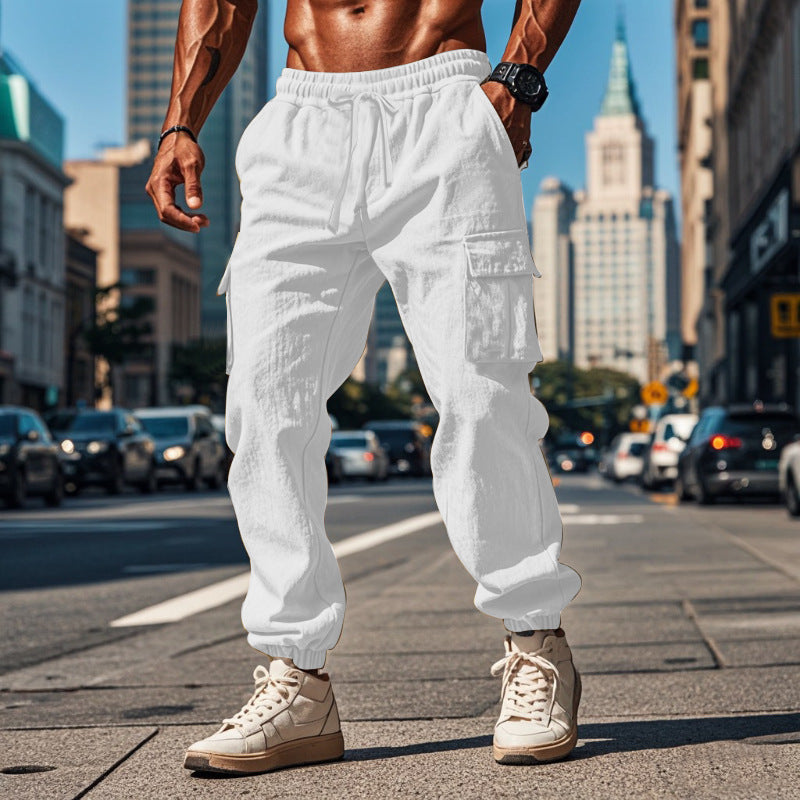 Men's sporty work-inspired joggers with patch flap pockets, elastic drawstring waistband, and gathered leg cuffs StylebySassy