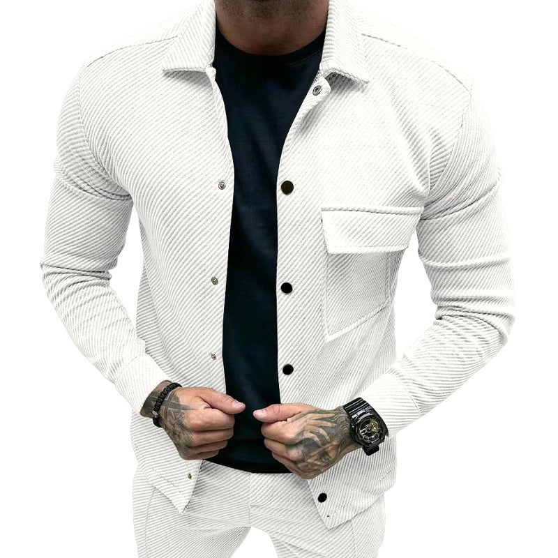 Men's nan urban shirt jacket set in textured cord look with chest flap and narrow fit StylebySassy