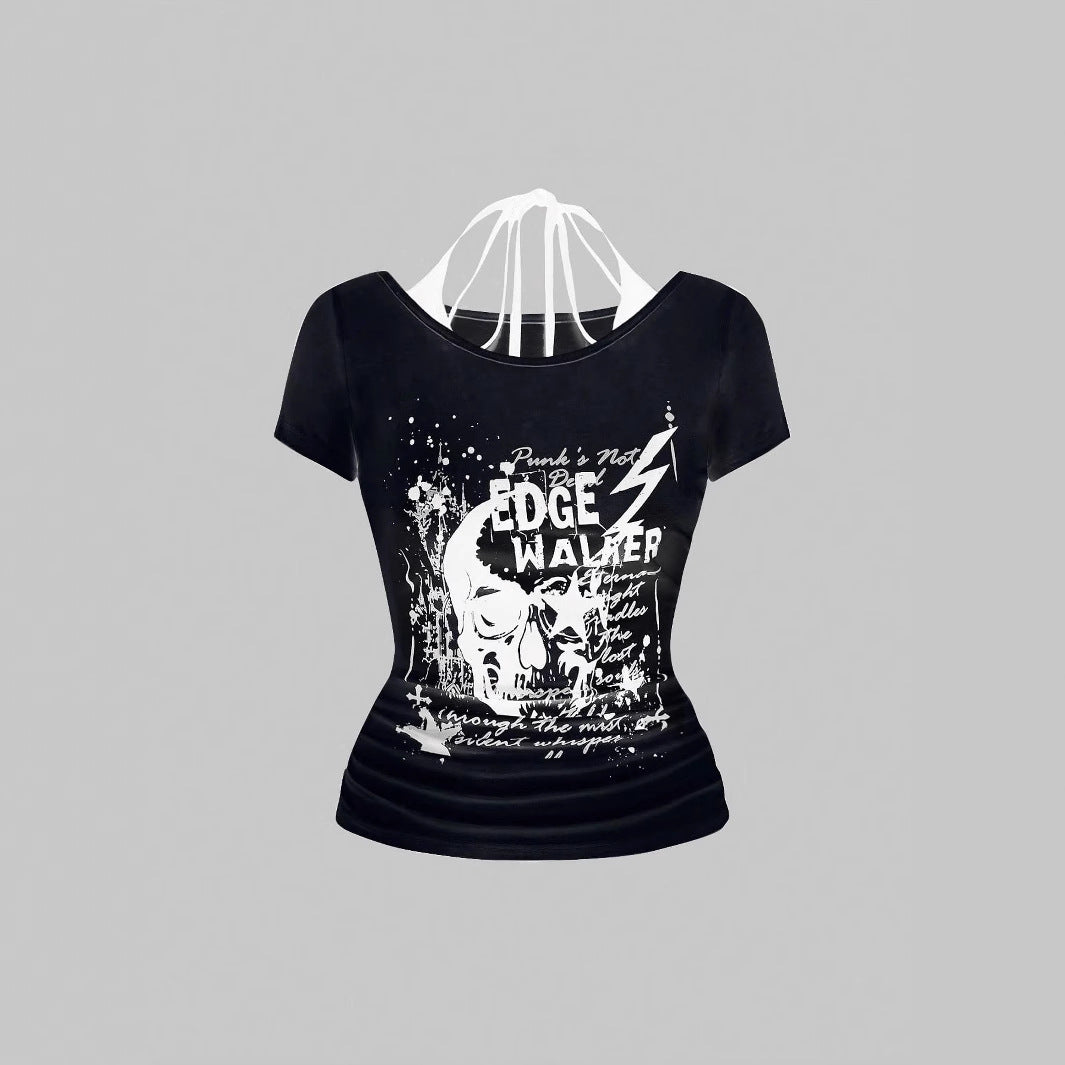 Ladies creative graphic T-shirt with seductive back neckline StylebySassy