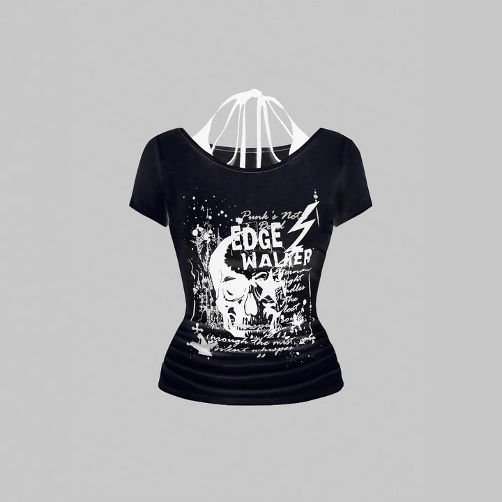 Ladies creative graphic T-shirt with seductive back neckline StylebySassy